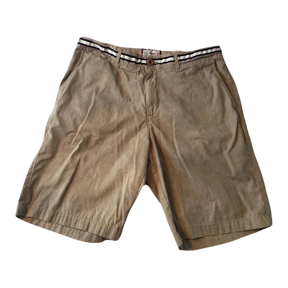 Johnnie-O‎ Mens 32 Khaki Palm Leaf Print Flat Front Shorts West Coast Prep Tan